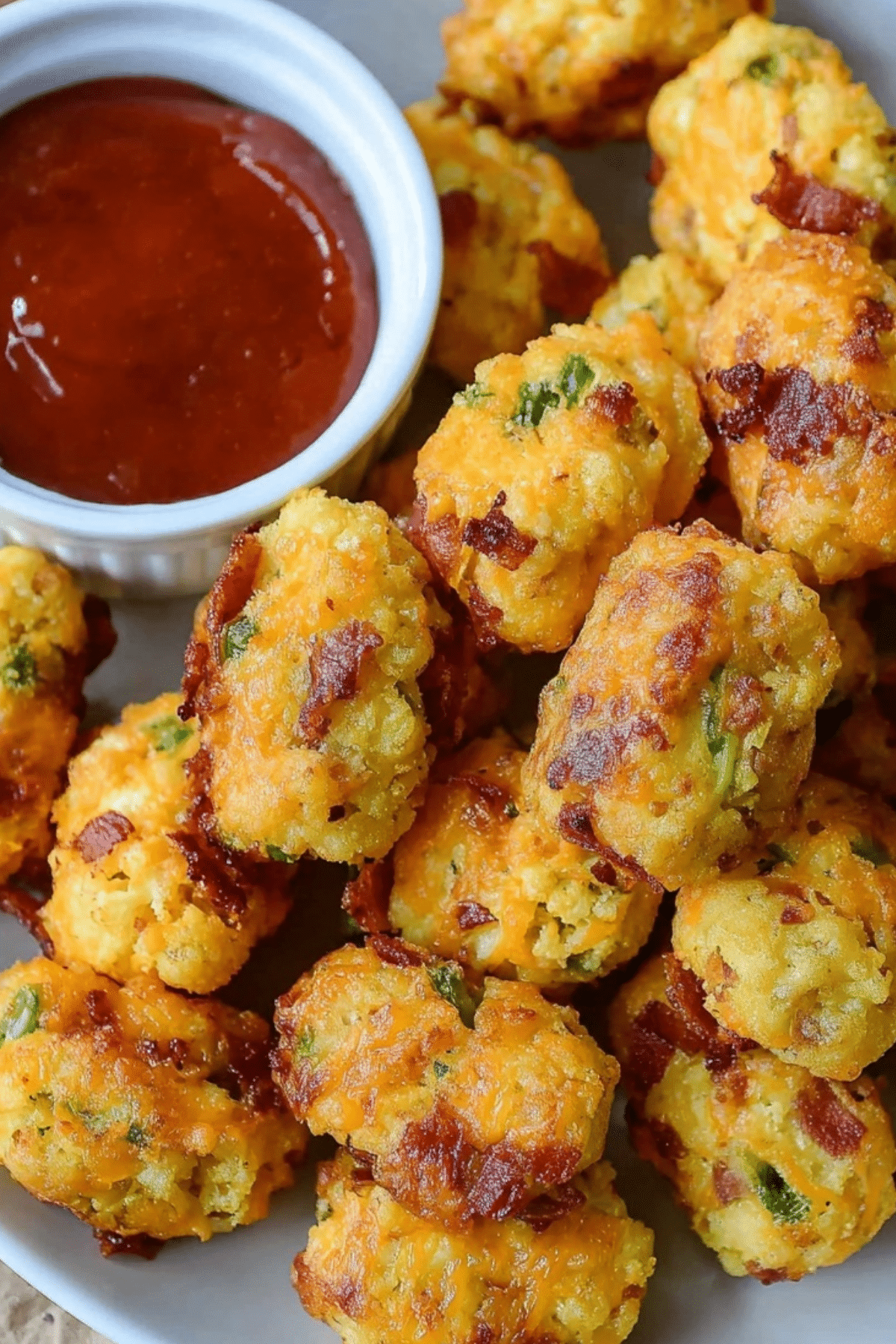 Bacon Cheddar Cauliflower Tots - Crispy low-carb recipe