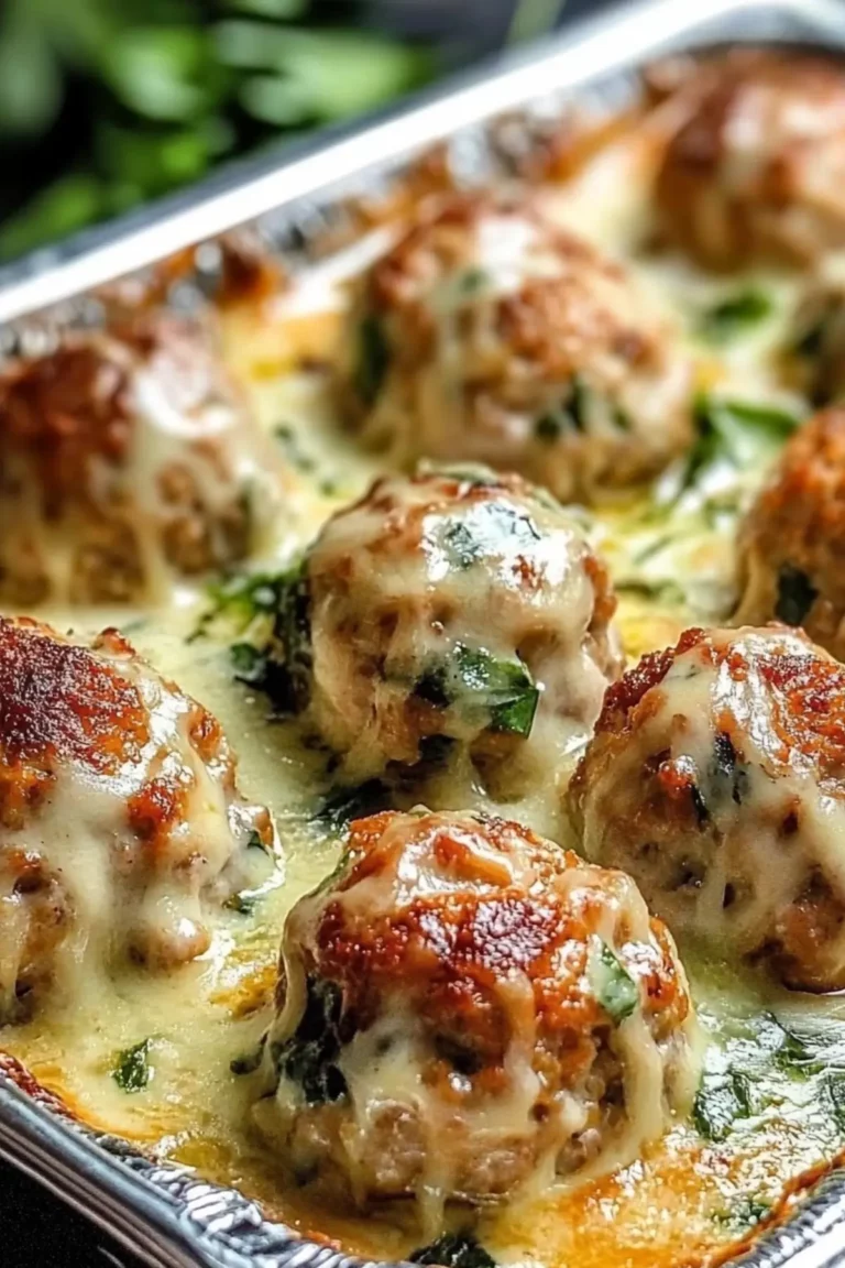 : Baked Chicken Ricotta Meatballs with Spinach Alfredo Sauce