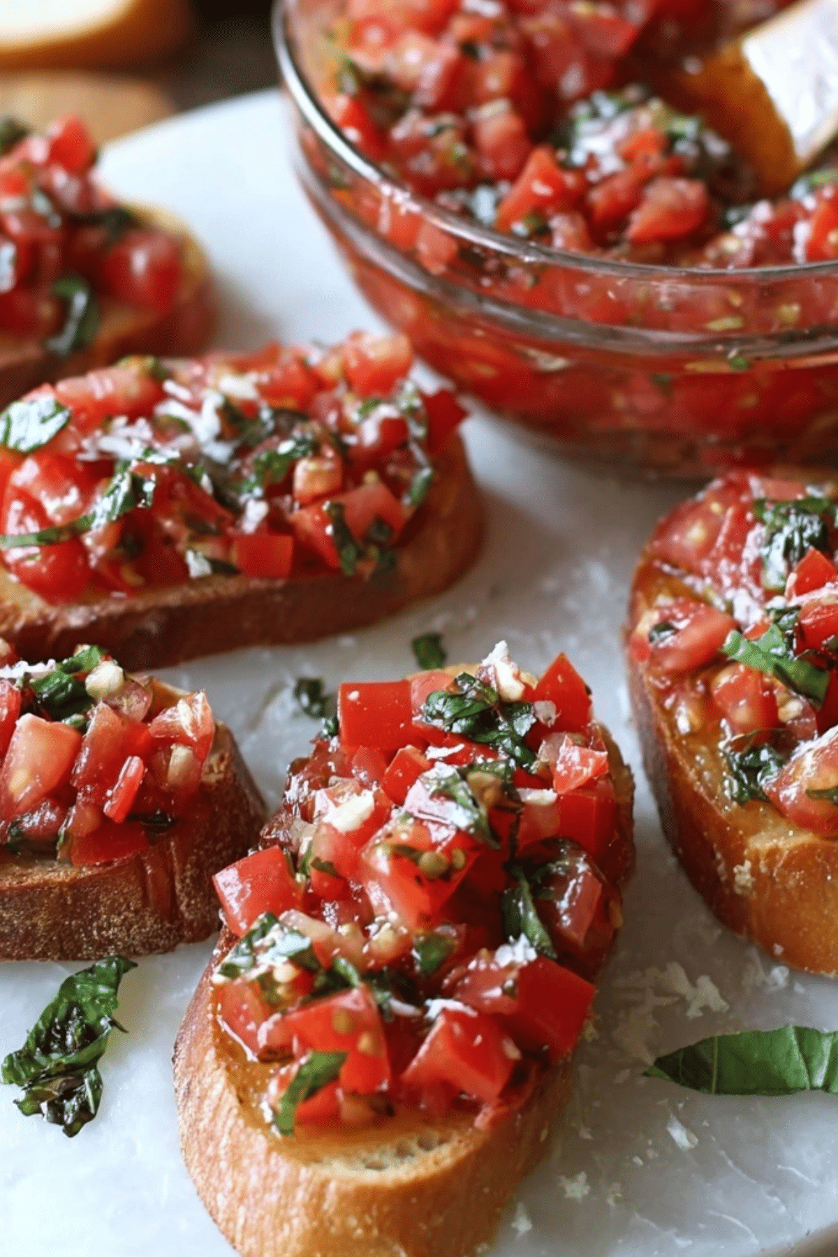 Bruschetta Recipe with tomatoes, basil, and toasted bread