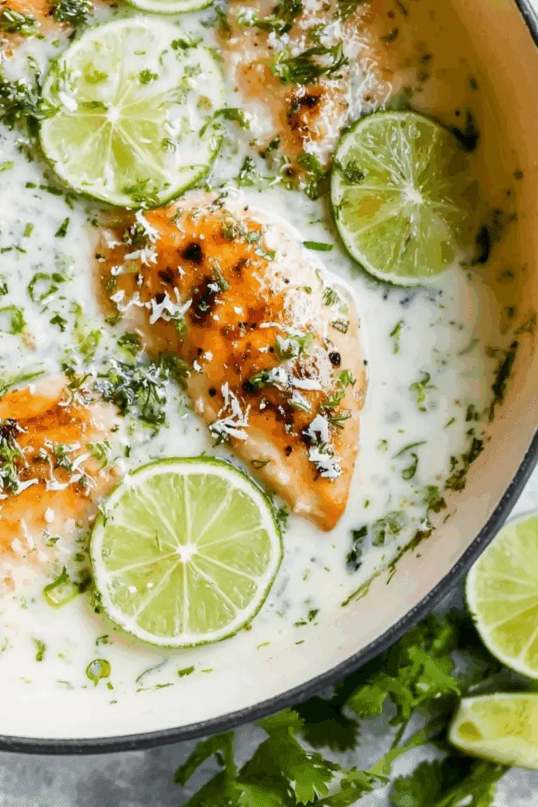 Creamy Coconut Lime Chicken served with rice and vegetables