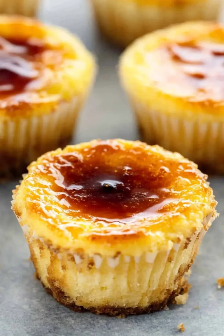Crème Brûlée Cheesecake Cupcakes with caramelized sugar topping