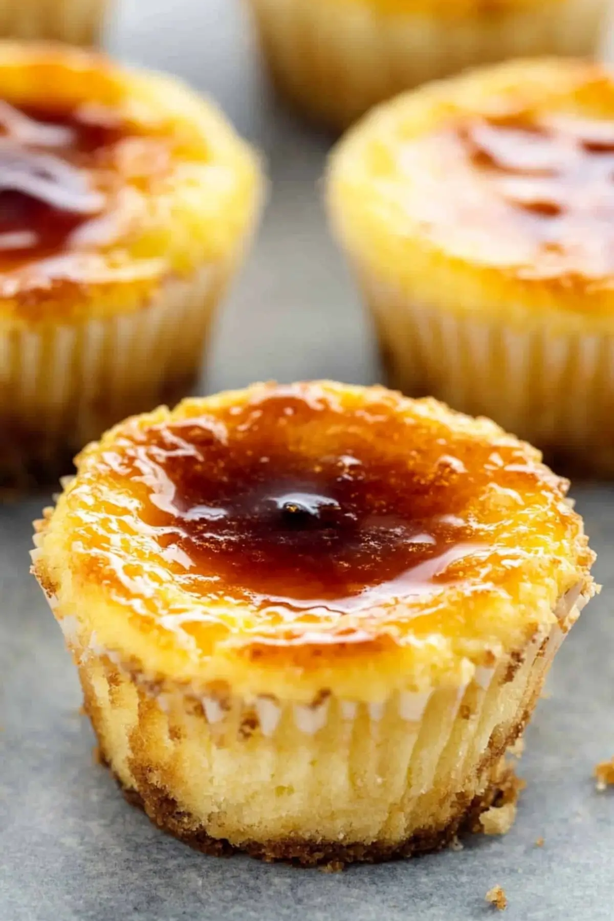 Crème Brûlée Cheesecake Cupcakes with caramelized sugar topping