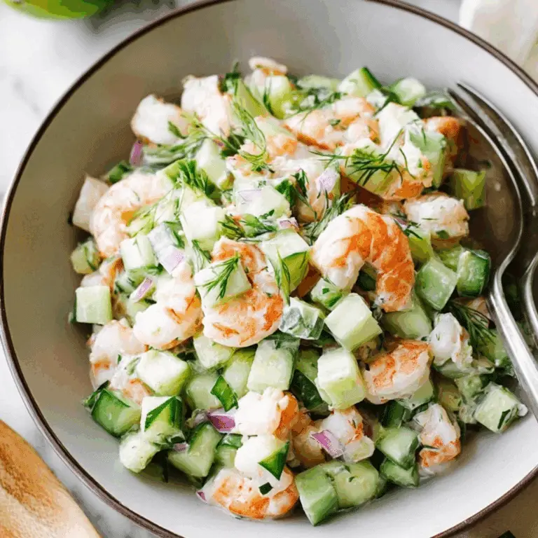 Cucumber Shrimp Salad with shrimp, cucumber, and lime dill dressing