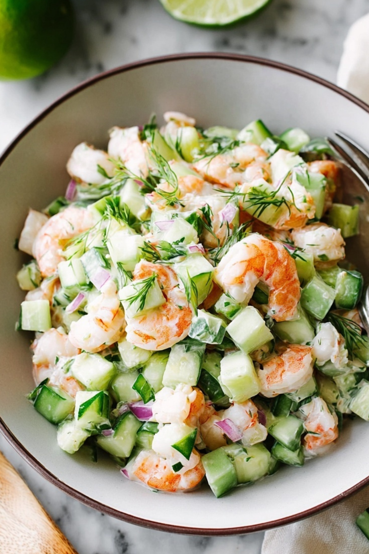 Cucumber Shrimp Salad with shrimp, cucumber, and lime dill dressing