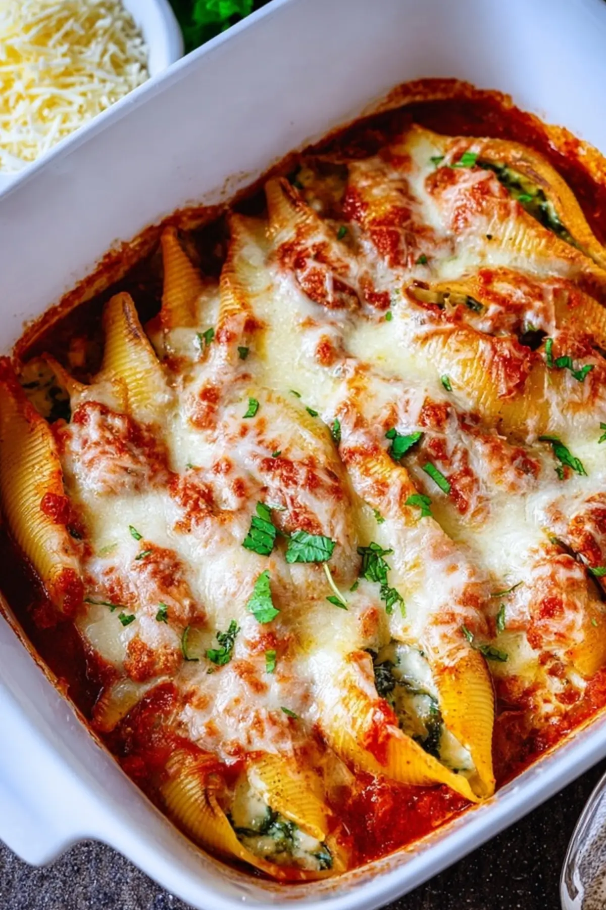 Easy Stuffed Shells with mozzarella and marinara sauce