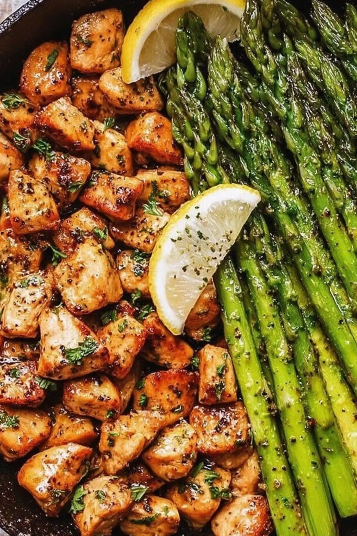 Garlic Butter Chicken Bites with Asparagus