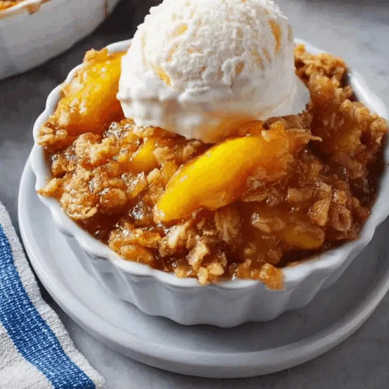 Nectarine Brown Sugar Crisp served with vanilla bean ice cream