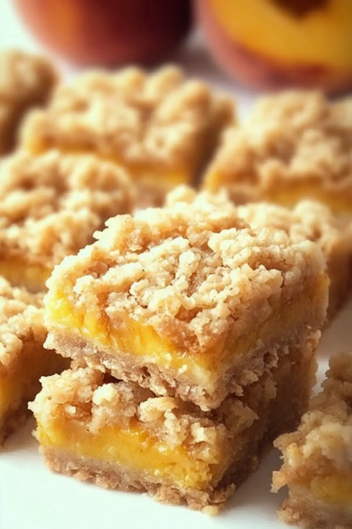 Peach Crumble Bars with Oatmeal Crust and Fresh Peaches