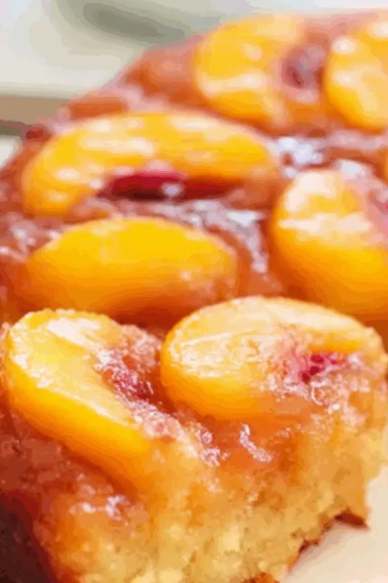 Peach Upside-Down Cake Recipe with fresh peaches and caramelized topping