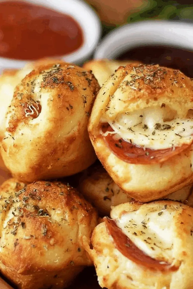 Pepperoni Cheese Pizza Bombs served with marinara sauce