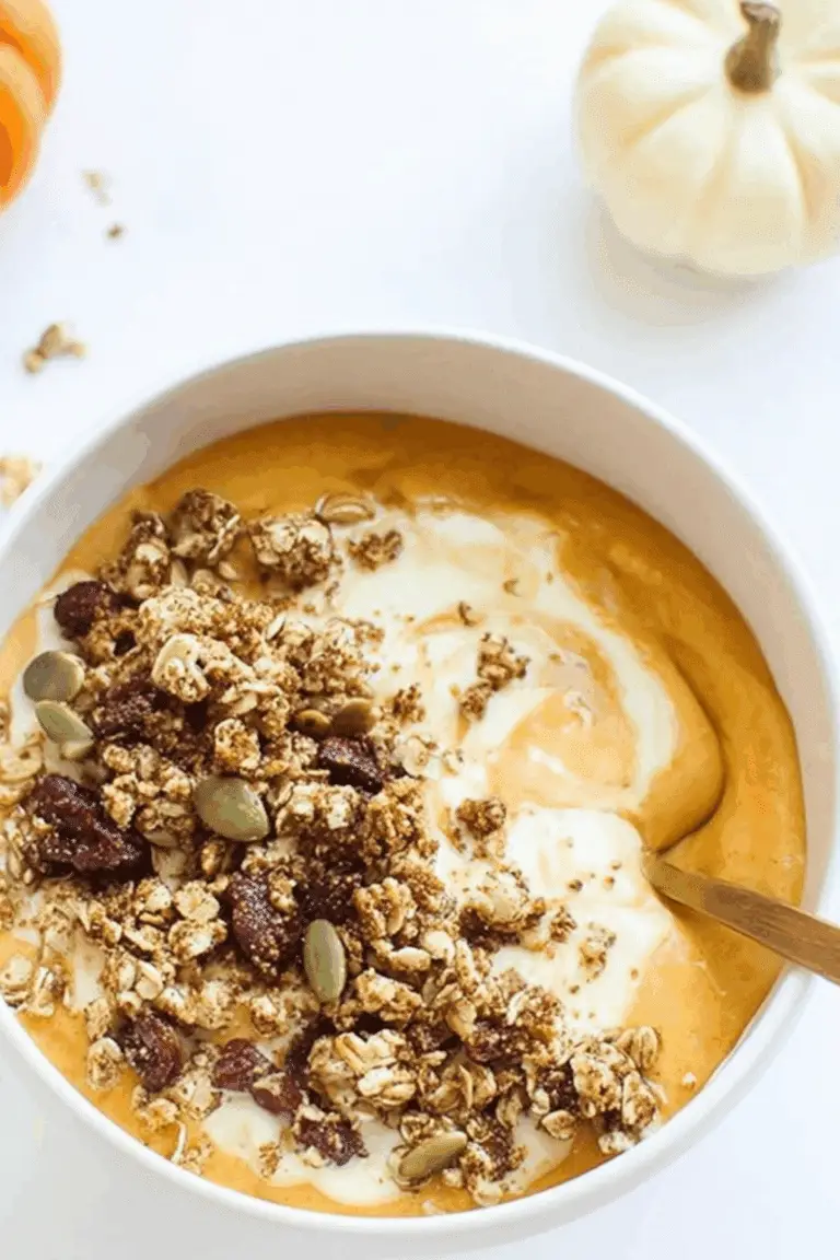 Pumpkin Pie Yogurt Bowl with creamy yogurt and pumpkin puree