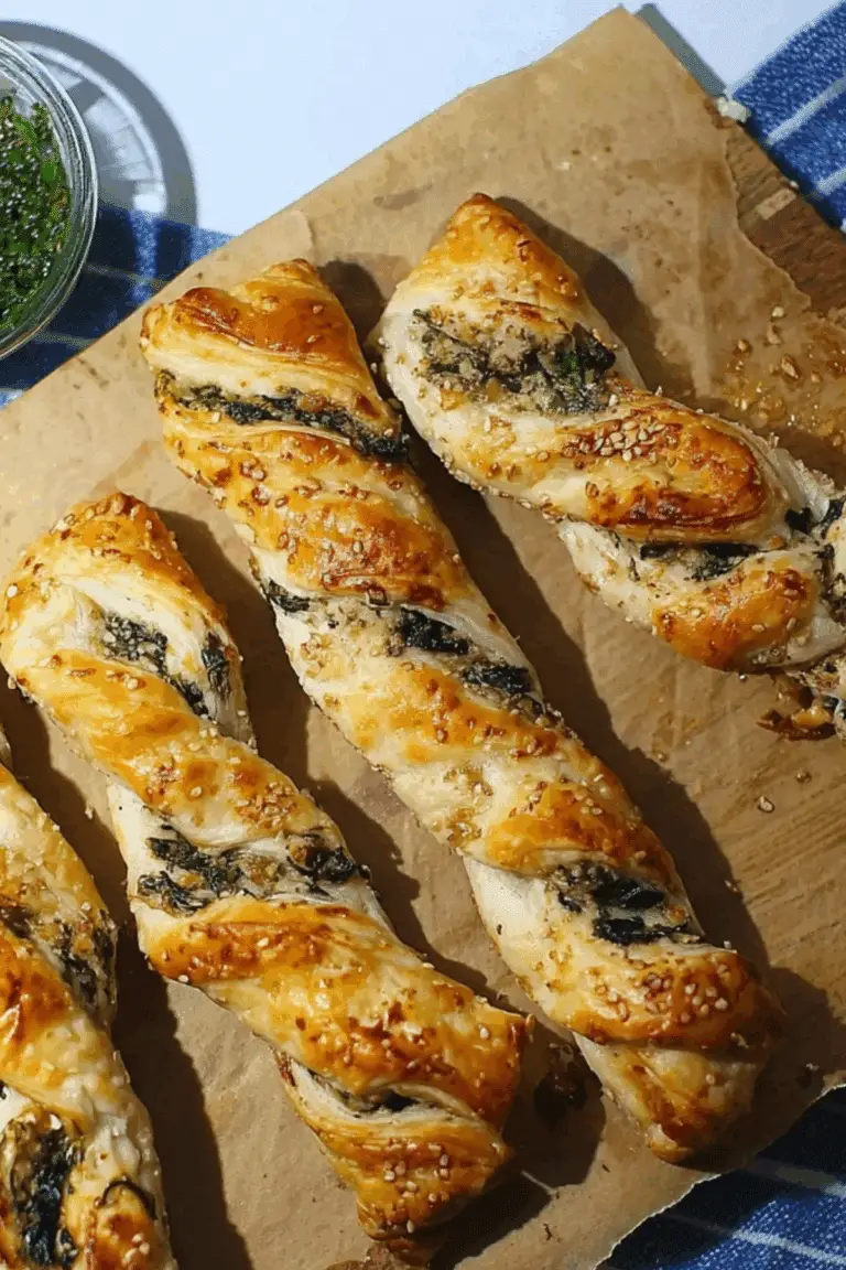 Spanakopita Puff Pastry Twists served with fresh herbs