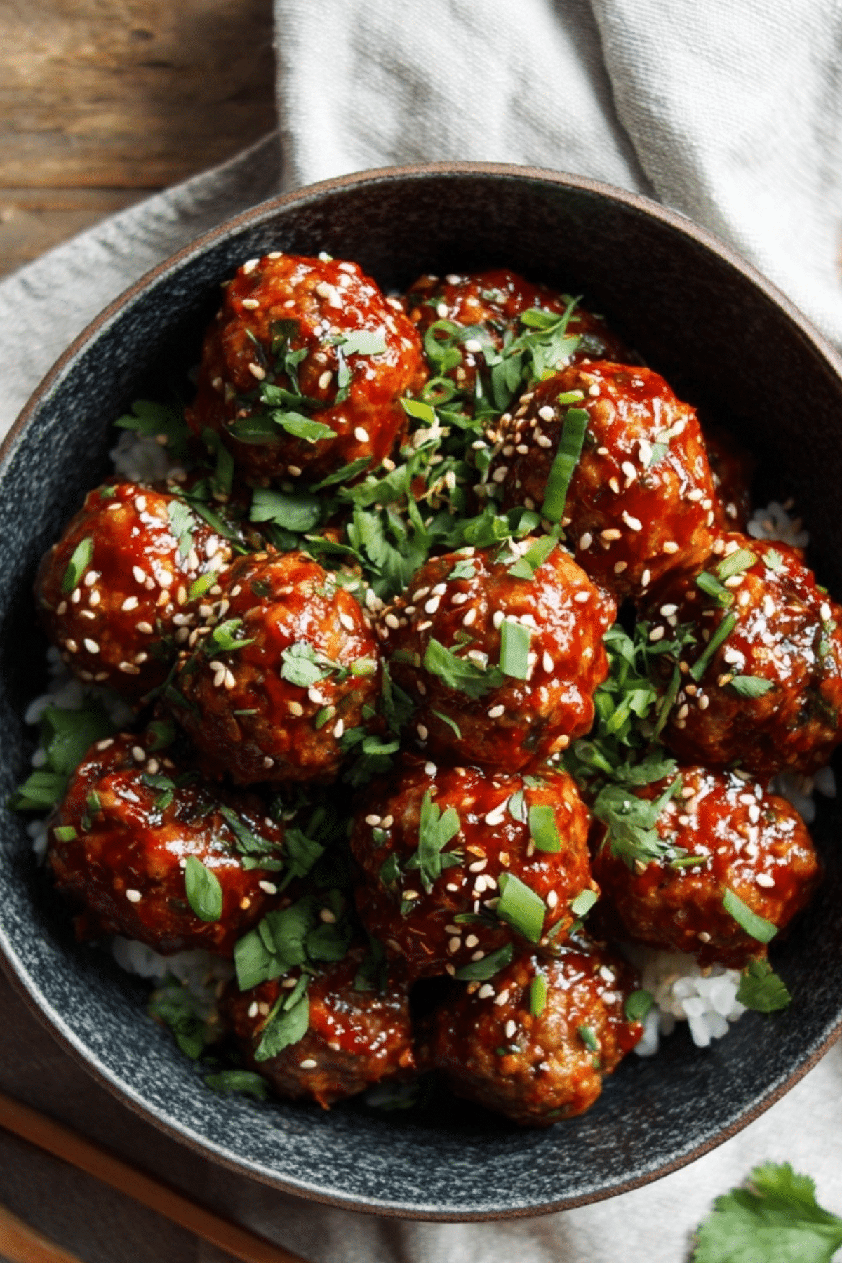 Spicy Korean-Style Gochujang Meatballs with sweet apricot glaze