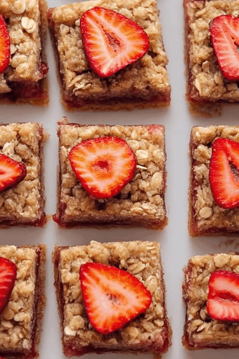 Strawberry Oatmeal Bars with a crumbly oat topping and fresh strawberries