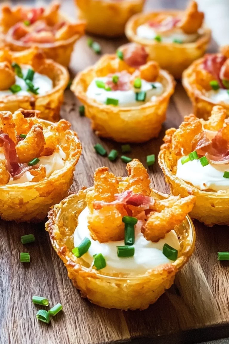 Tater Tot Appetizer Cups with cheese, bacon, and sour cream