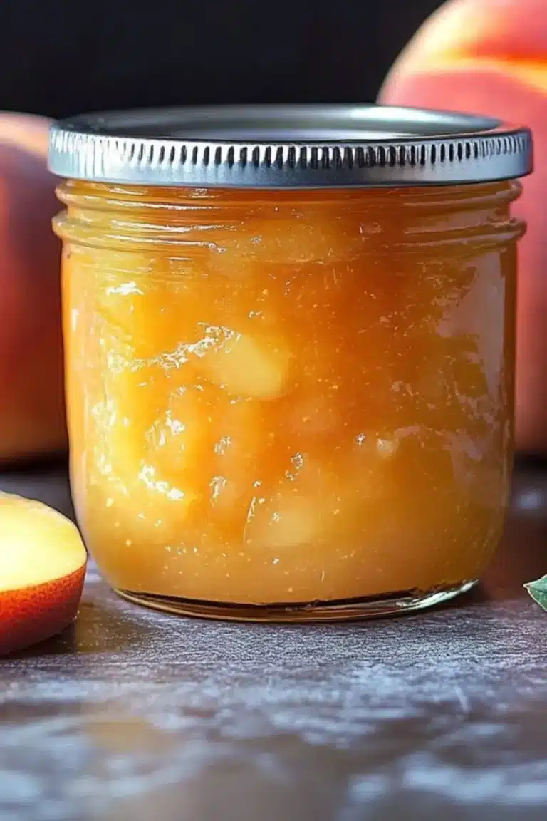 homemade vanilla peach jam jar with peaches