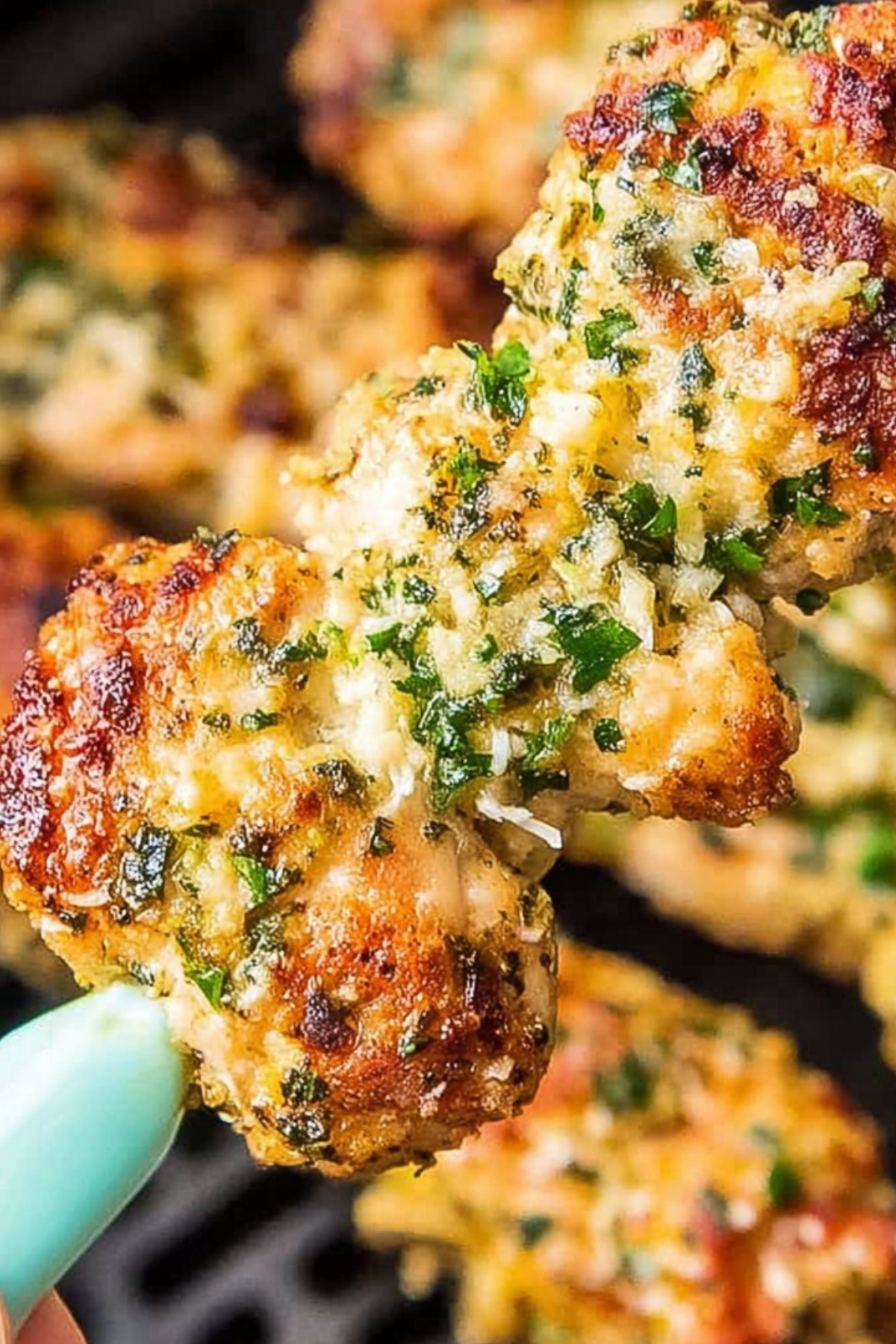Air Fryer Garlic Parmesan Chicken Skewers with buttery garlic glaze