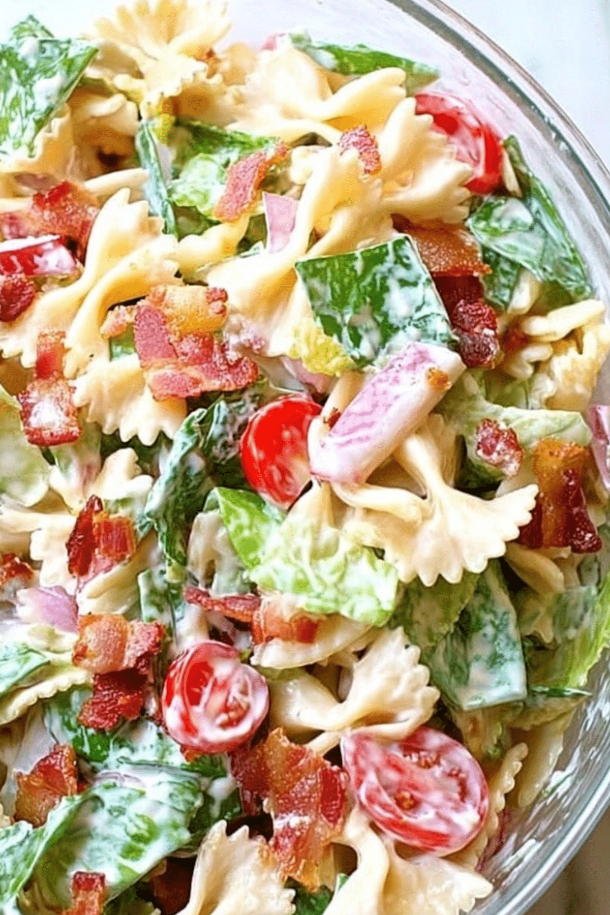 BLT Pasta Salad Recipe with crispy bacon and creamy dressing