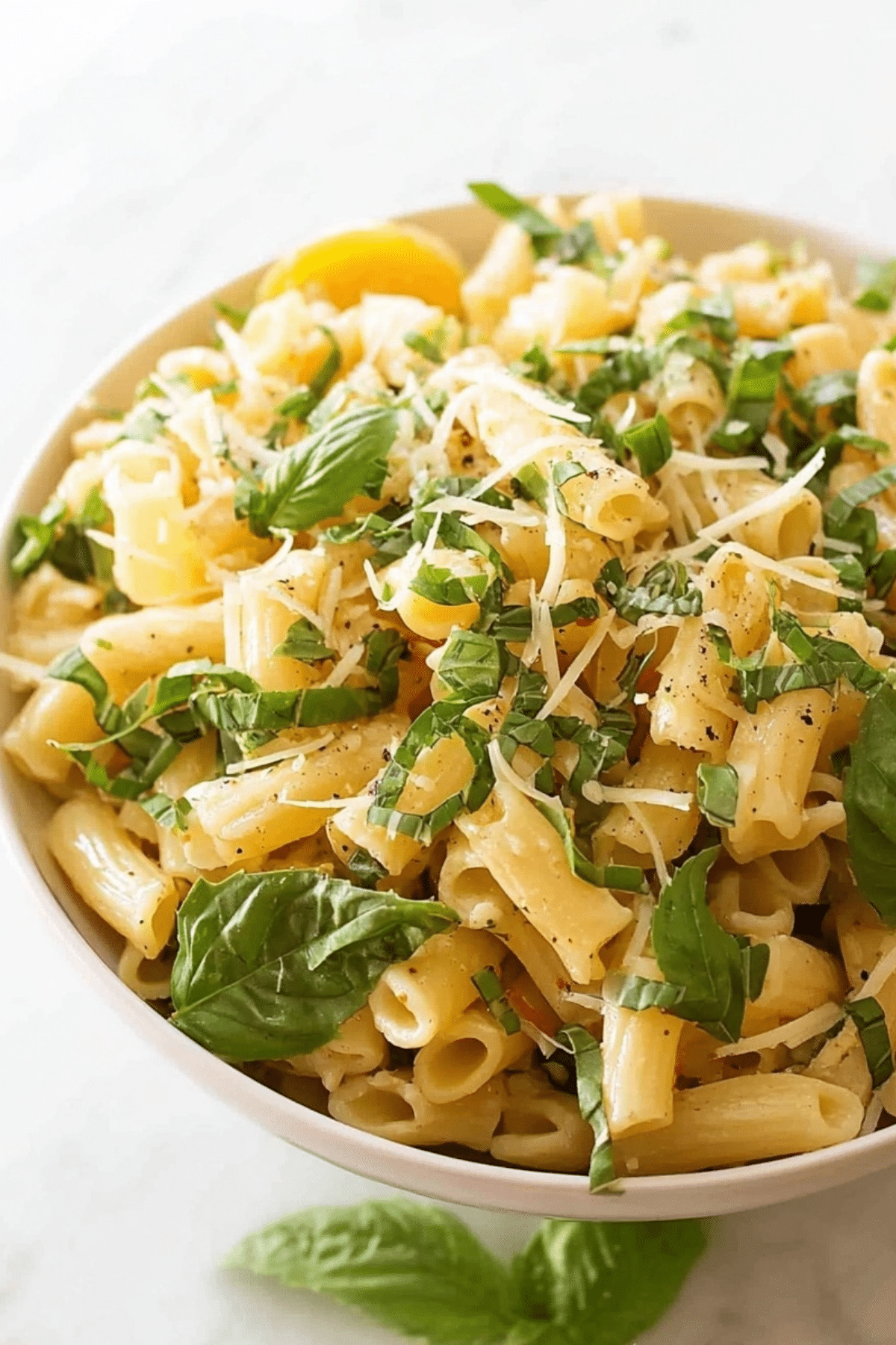 Basil Lemon Pasta Salad with fresh ingredients, lemon, basil, and pasta