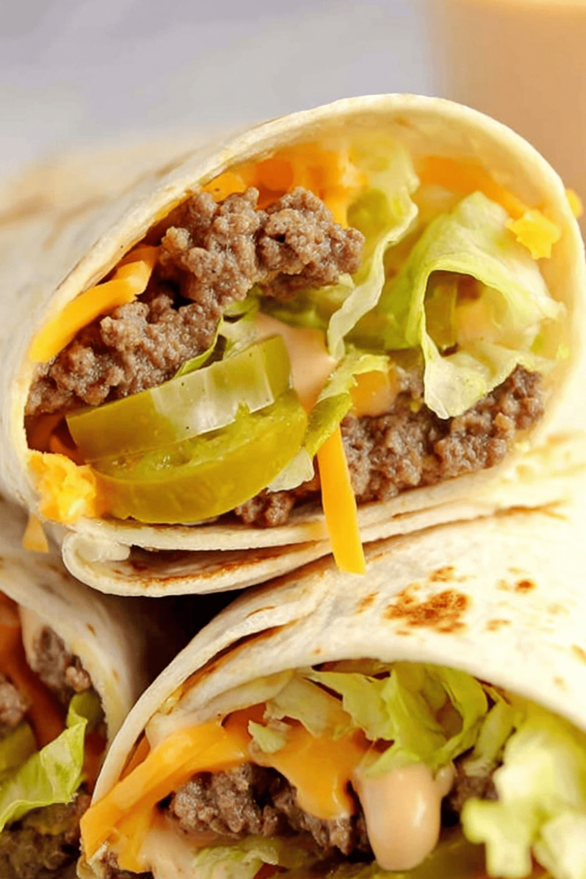 Big Mac Wraps recipe with ground beef, cheese, lettuce, and Big Mac sauce
