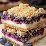 Blueberry Crisp Cheesecake Bars with creamy filling and crisp oat topping
