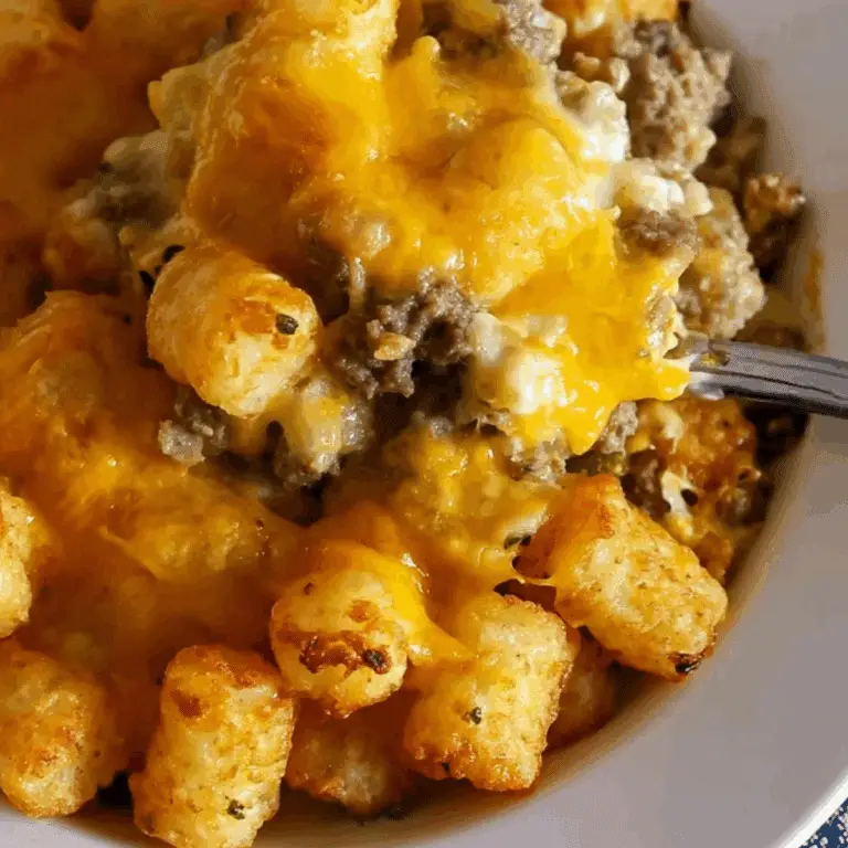 Cheesy Tater Tot Casserole baked with crispy tater tots and melted cheese