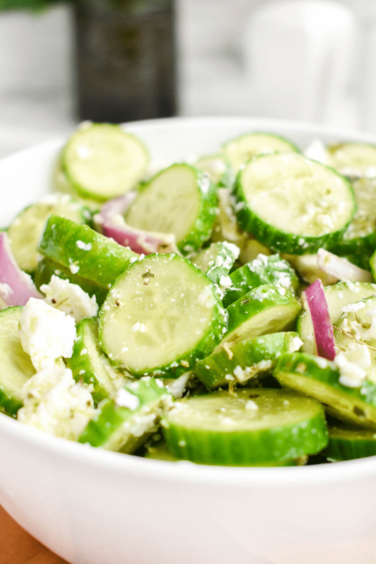Cucumber Feta Salad with feta cheese and olive oil dressing