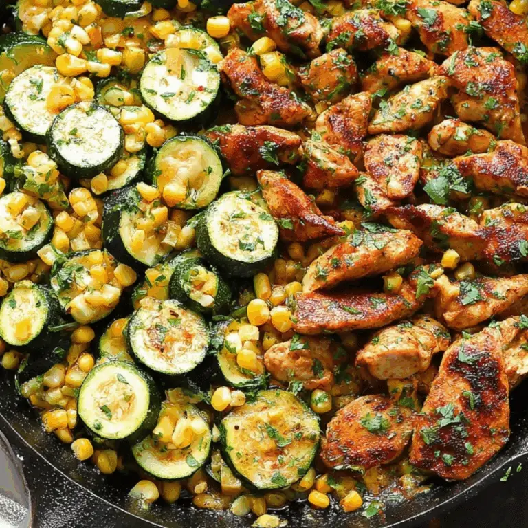 Garlic Butter Chicken with Zucchini in cast iron skillet