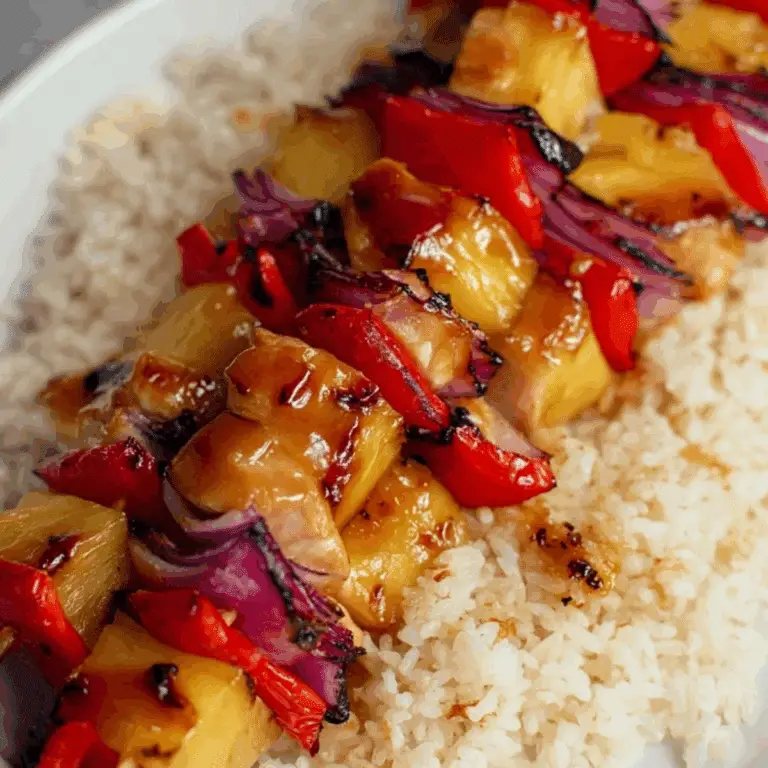 Hawaiian Chicken Kabobs with pineapple and vegetables