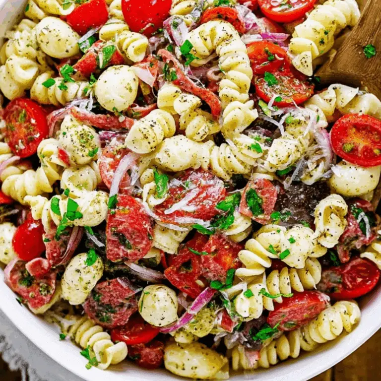 Italian Dressing Pasta Salad with fresh vegetables and zesty dressing