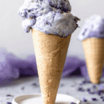 lavender earl grey ice cream with marbled swirl in loaf pan