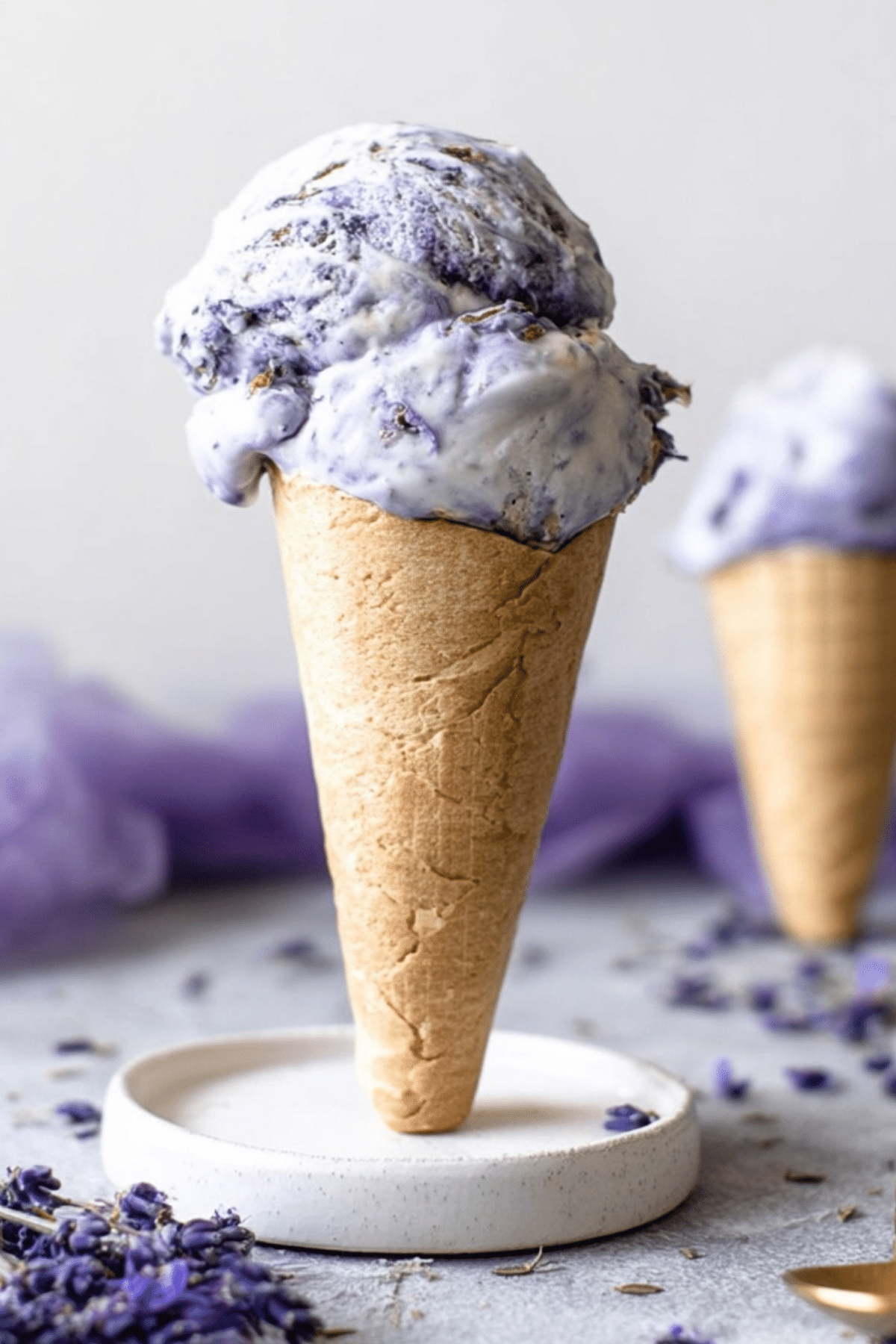 lavender earl grey ice cream with marbled swirl in loaf pan