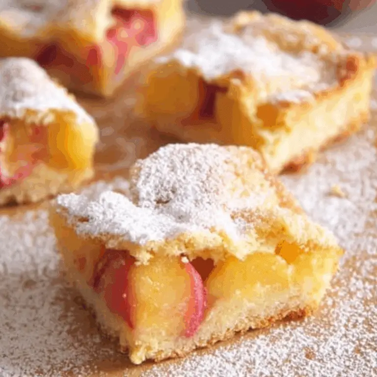 Freshly baked nectarine cake with fluffy egg topping