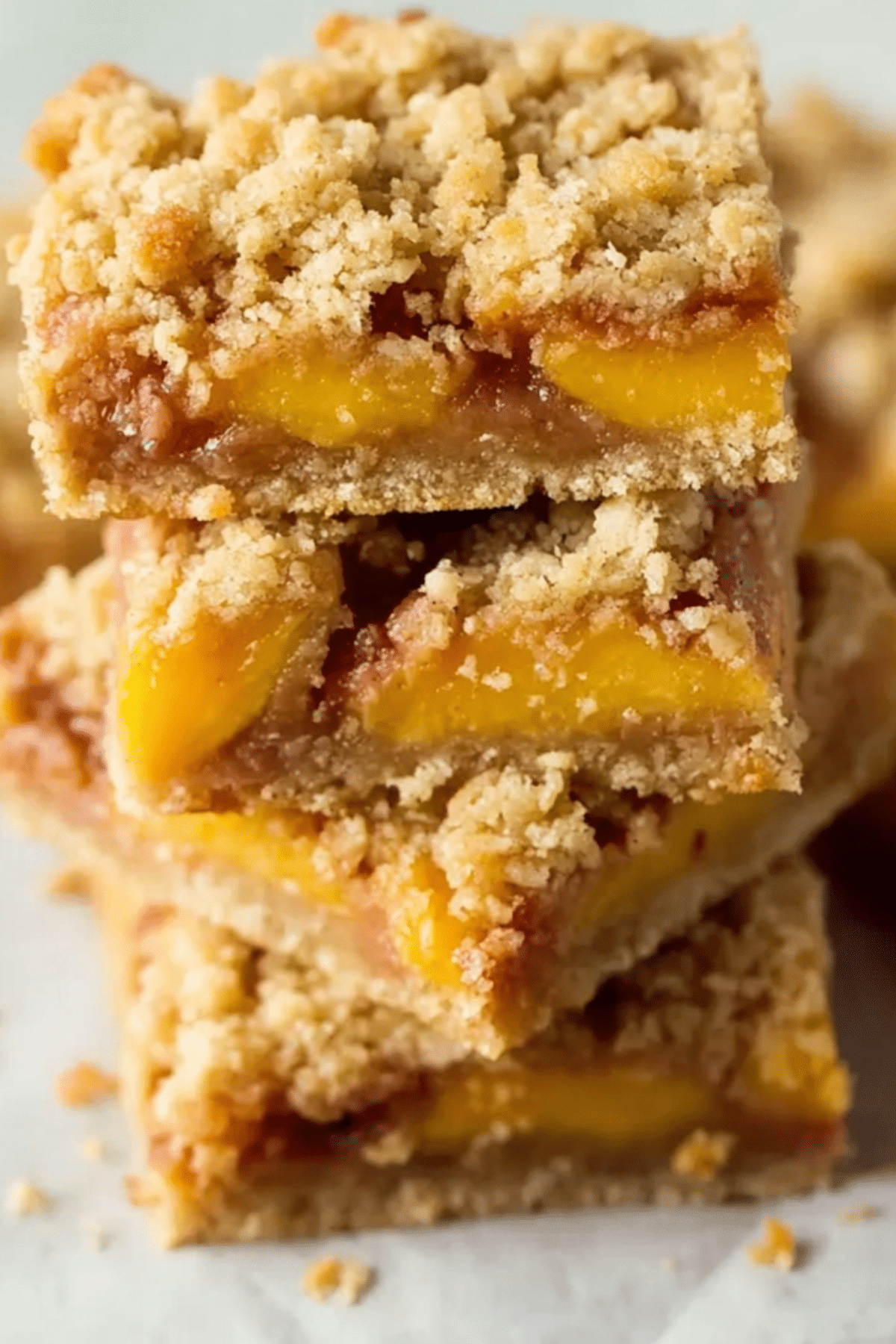 Freshly baked Nectarine Crumble Bars with buttery crumble topping