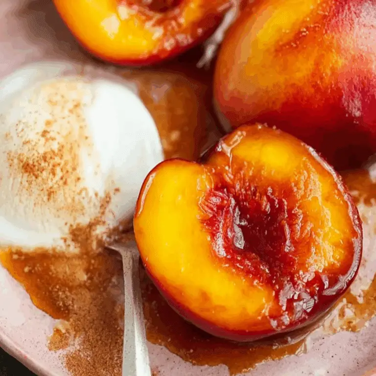 "Nectarines with Cinnamon Honey Sauce served with vanilla ice cream"