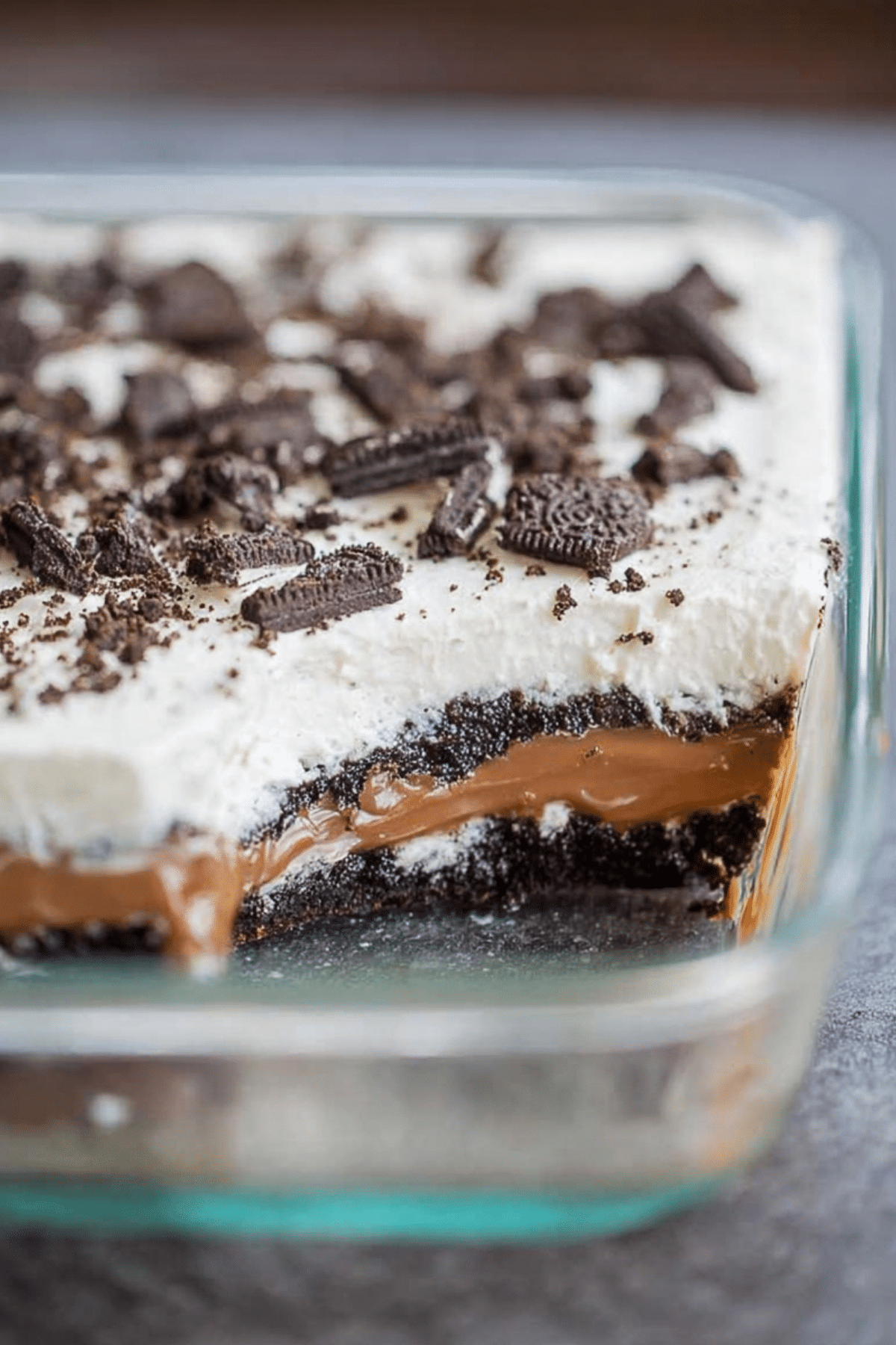 No Bake Heavenly Oreo Dessert with Oreo crust and cream cheese layer