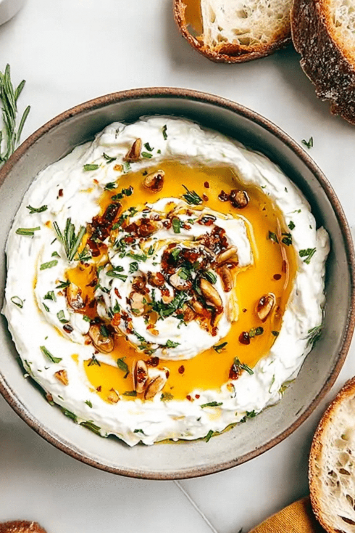 Spicy Ricotta Dip with Hot Honey served with crackers and walnuts