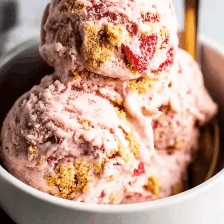 Homemade Strawberry Cheesecake Ice Cream with roasted strawberries