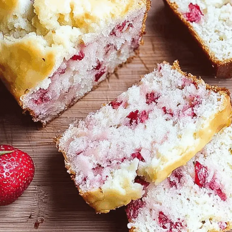 Freshly baked Strawberry Lemon Bread with golden crust and juicy