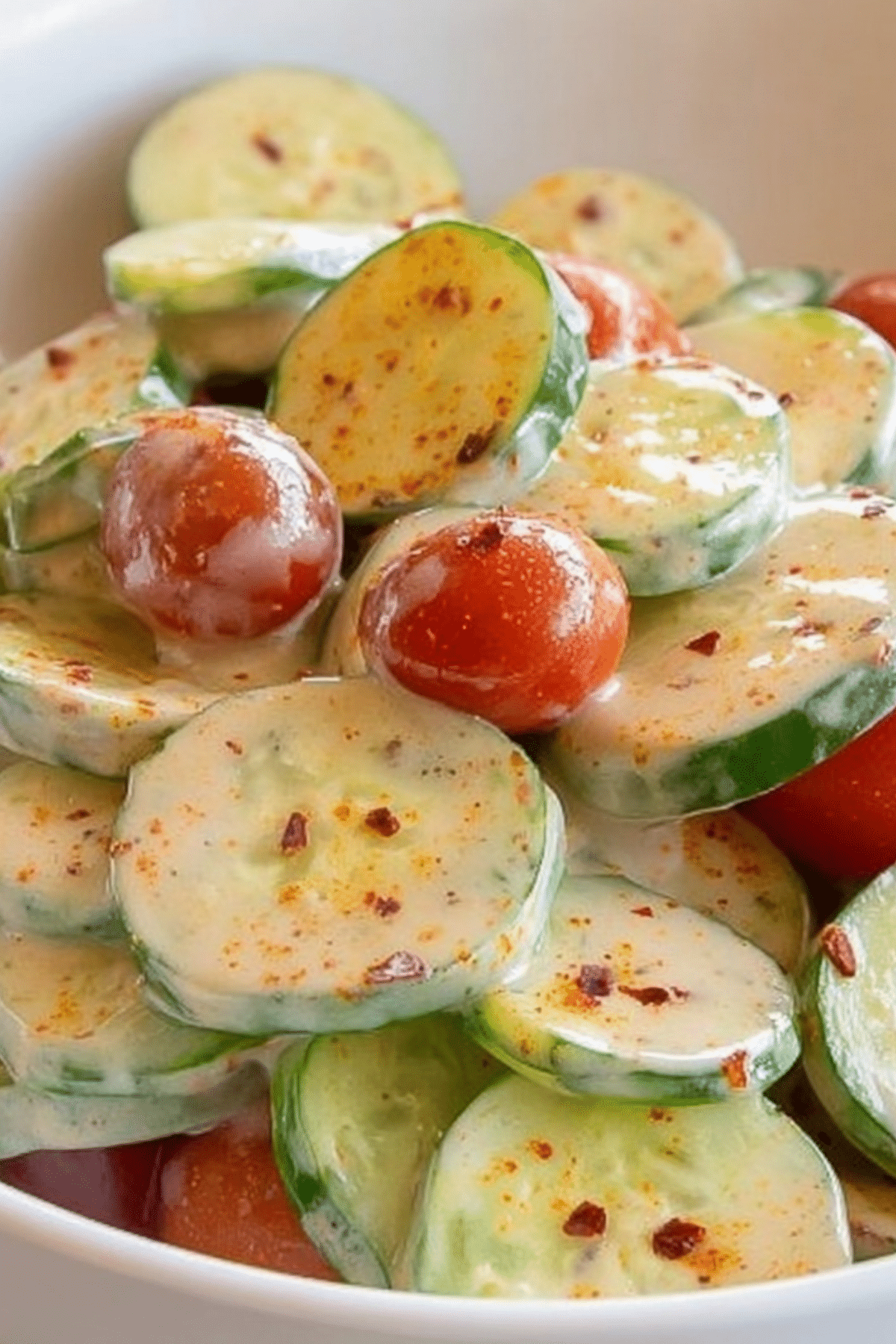 tajin cucumber salad with creamy chili-lime dressing