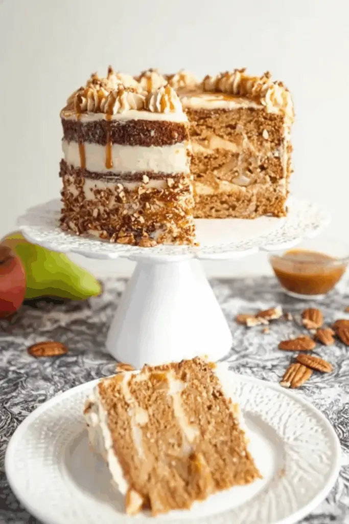 apple cardamom cake with caramel pecan butter frosting