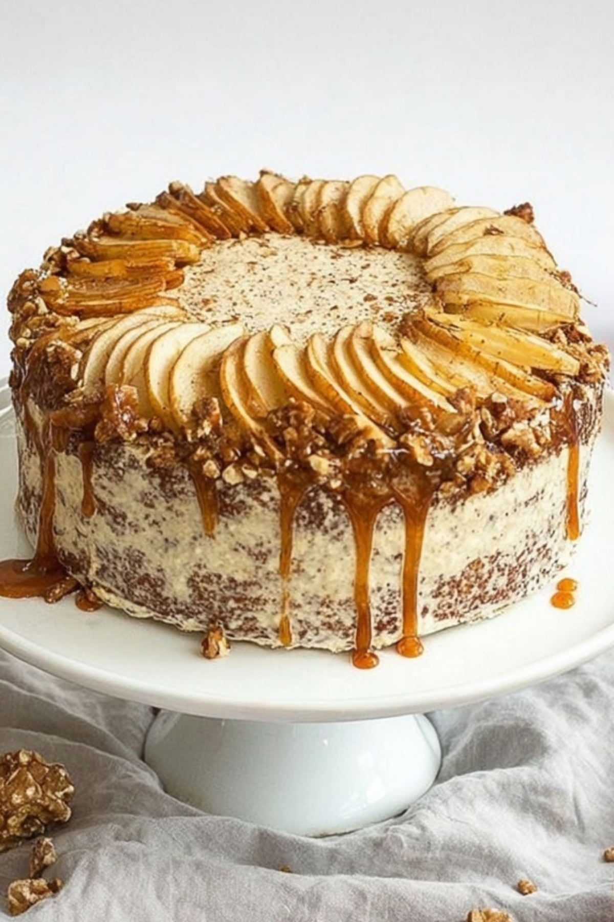 apple cardamom cake with caramel pecan butter frosting