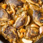 Apple Cider Chicken with Butternut Squash in a skillet