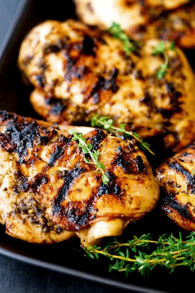 Apple Cider Thyme Grilled Chicken on the grill