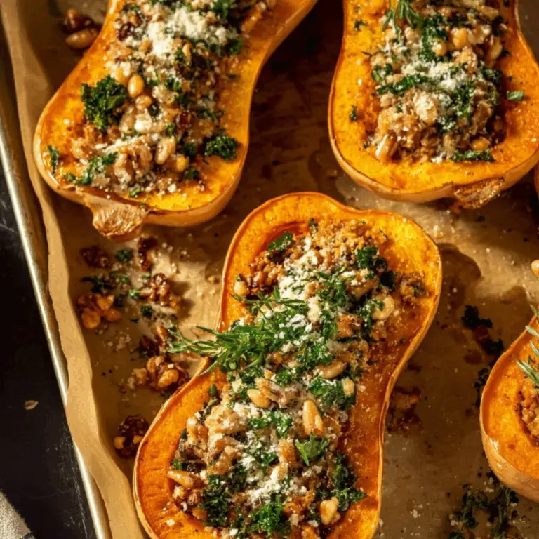 Stuffed Butternut Squash with sausage and brown rice filling