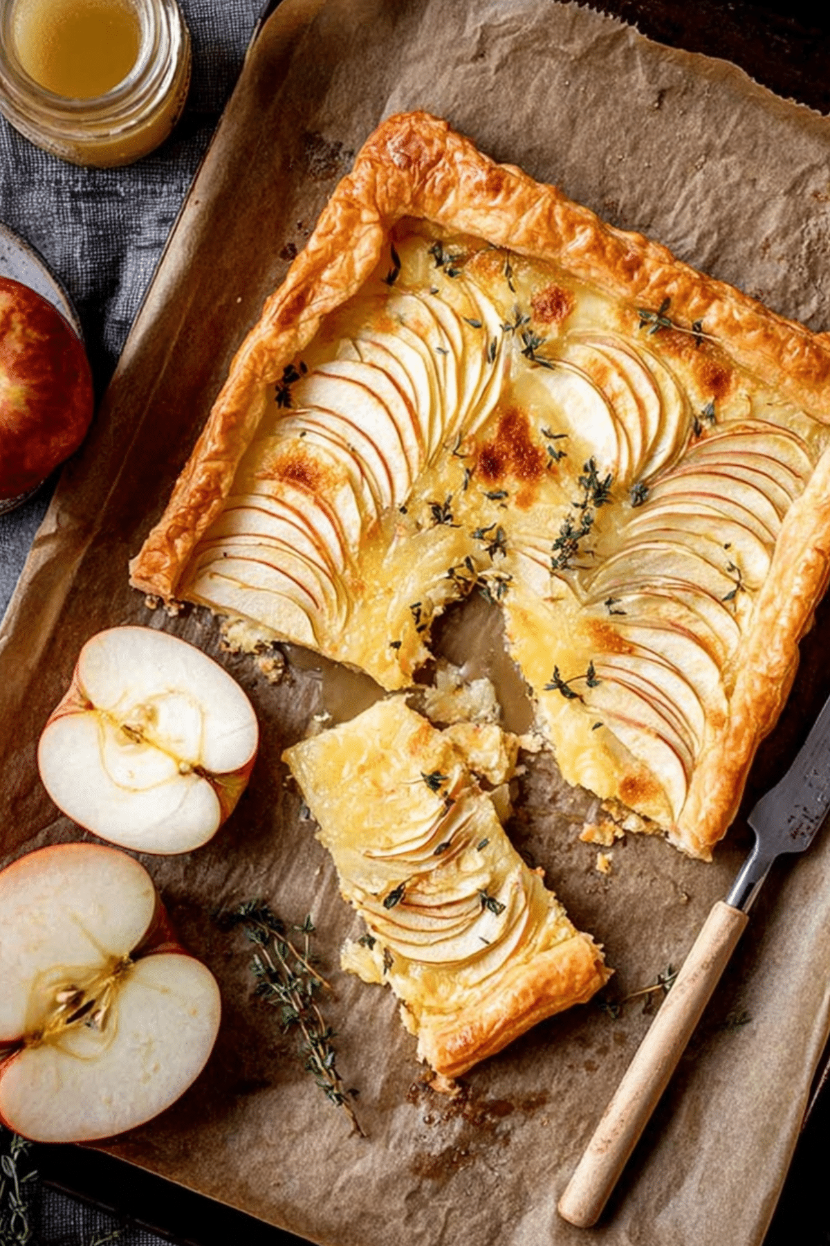 Apple and White Cheddar Tart served with fresh thyme
