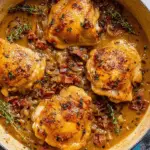 Braised Apple Cider Chicken Thighs with apple cider glaze