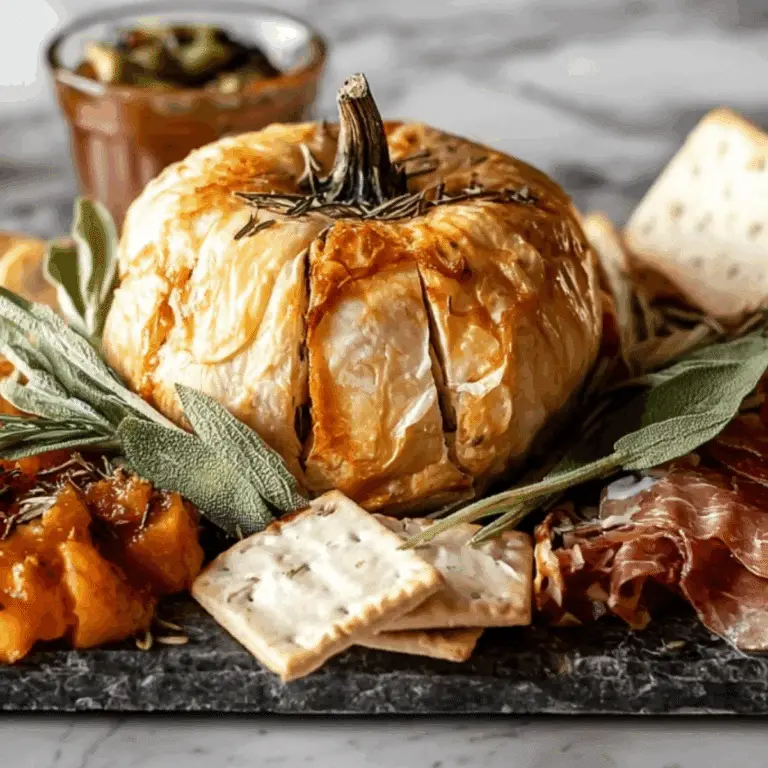 Brie Pumpkin with Spiced Maple Pumpkin Butter baked in puff pastry