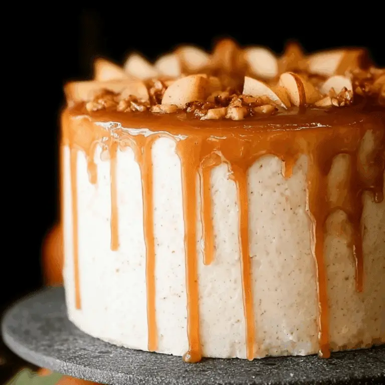 Browned Butter Apple Spice Cake with caramel frosting and fresh apples