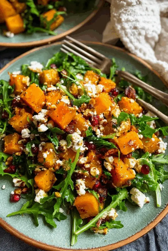 butternut squash feta salad with roasted squash and feta cheese